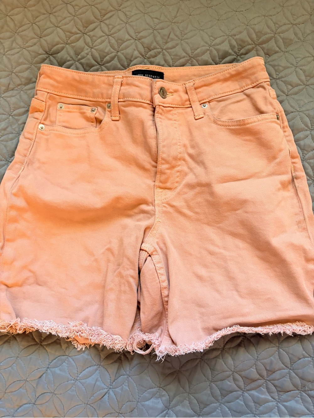 Free Assembly Women’s High-Rise Pink Denim Shorts with Raw Hem